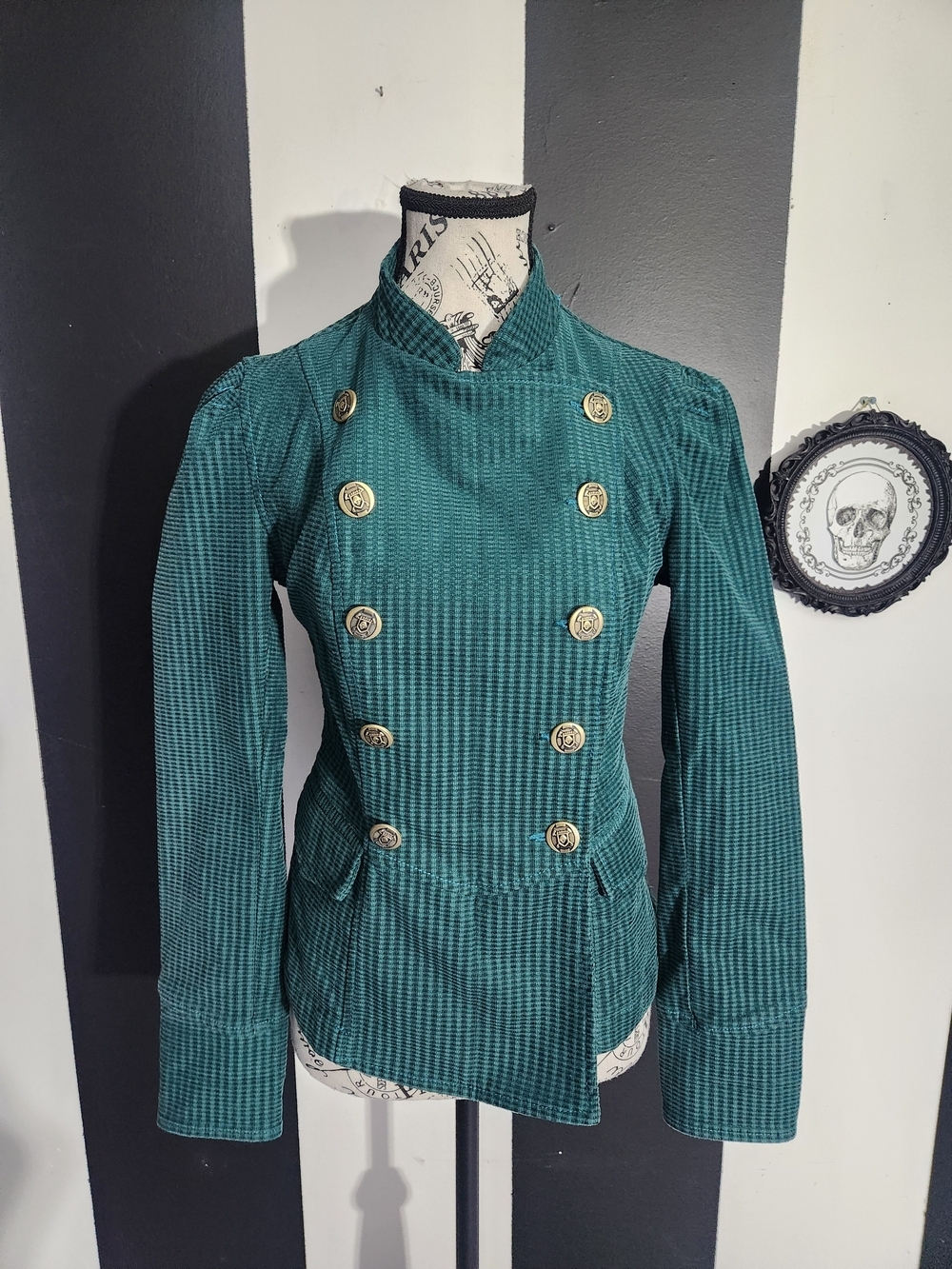 Double-Breasted Green Military Jacket